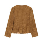 Load image into Gallery viewer, Round Neck A Line Jacket Women Brown N5A399