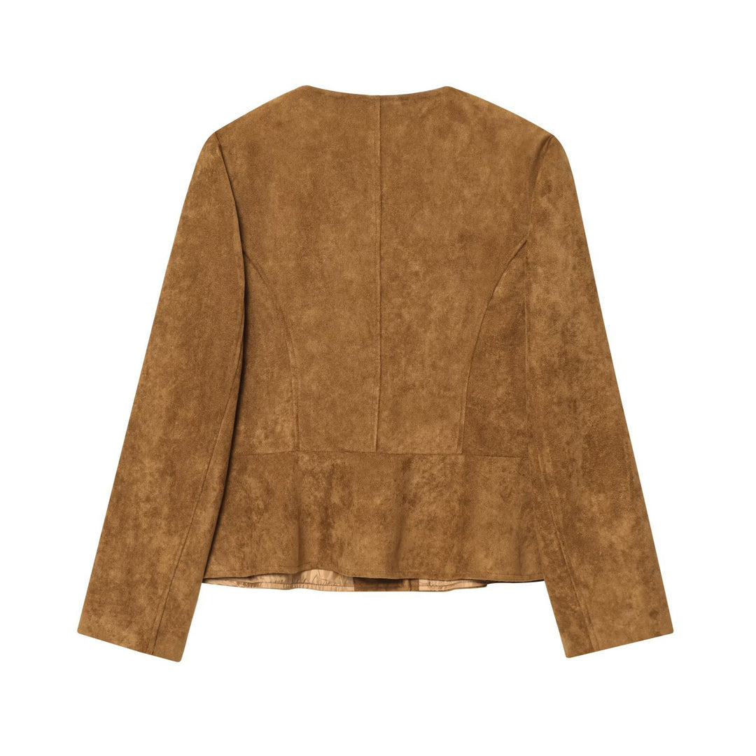 Round Neck A Line Jacket Women Brown N5A399