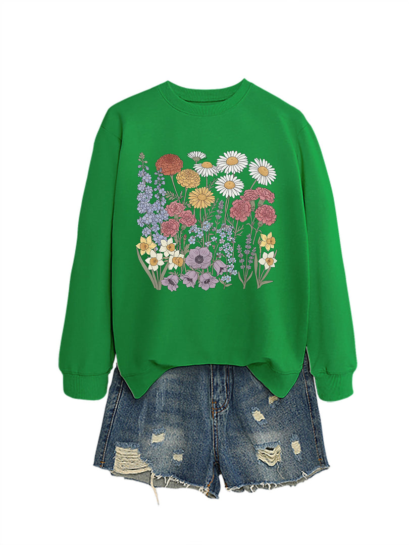 Floral Print Crewneck Sweatshirt Women Casual Loose N6H045