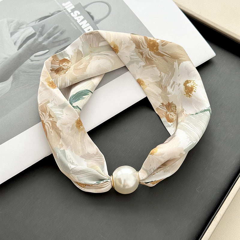 Magnetic Clasp Pearl Scarf Neck Warmer Women N6H111