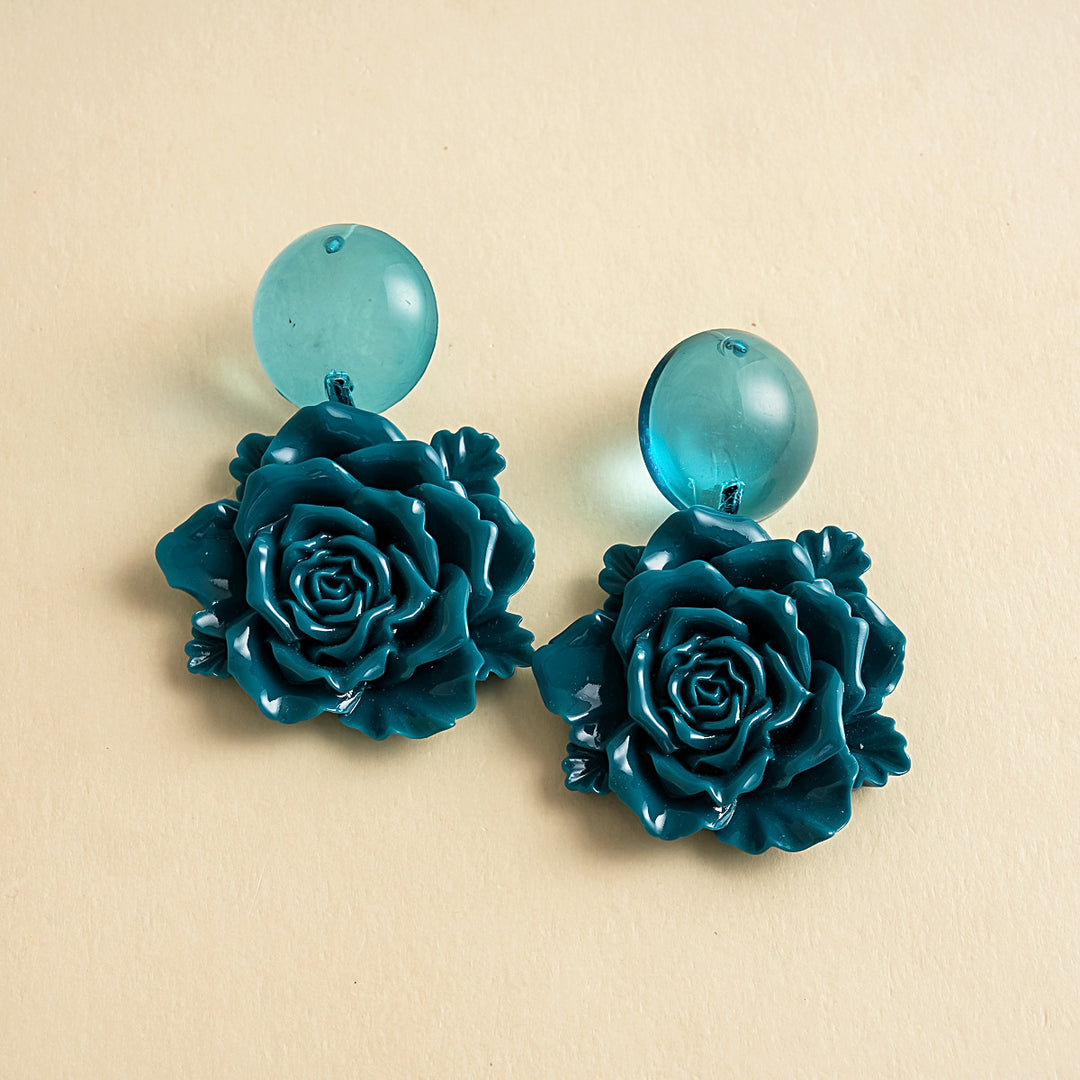 Womens Marbled Floral Resin Stud Earrings N6K173