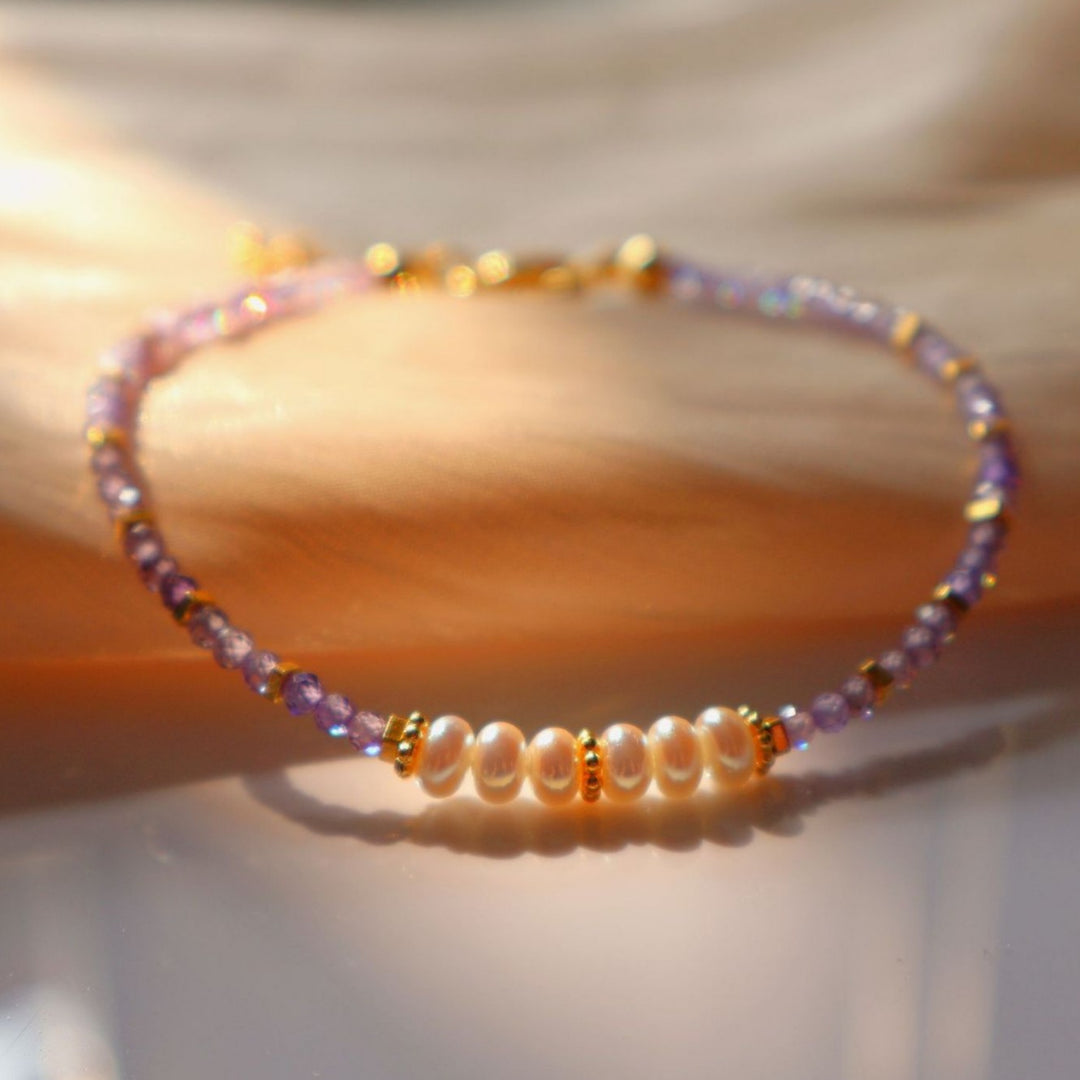 Purple Cubic Zirconia Bracelet Faceted Wheel Beads S5P195