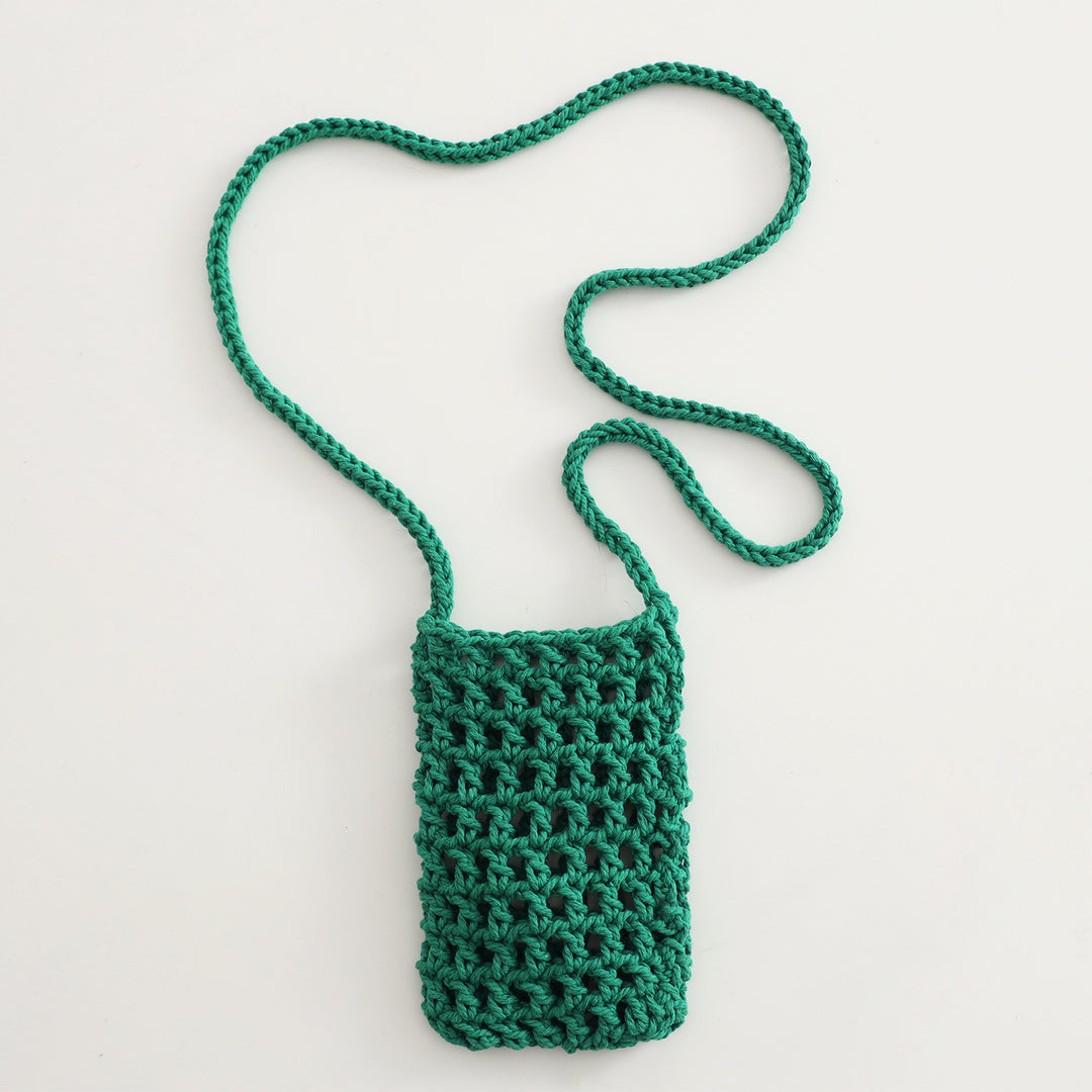 Hand Knit Mesh Crossbody Phone Pouch Cotton Polyester S5P302