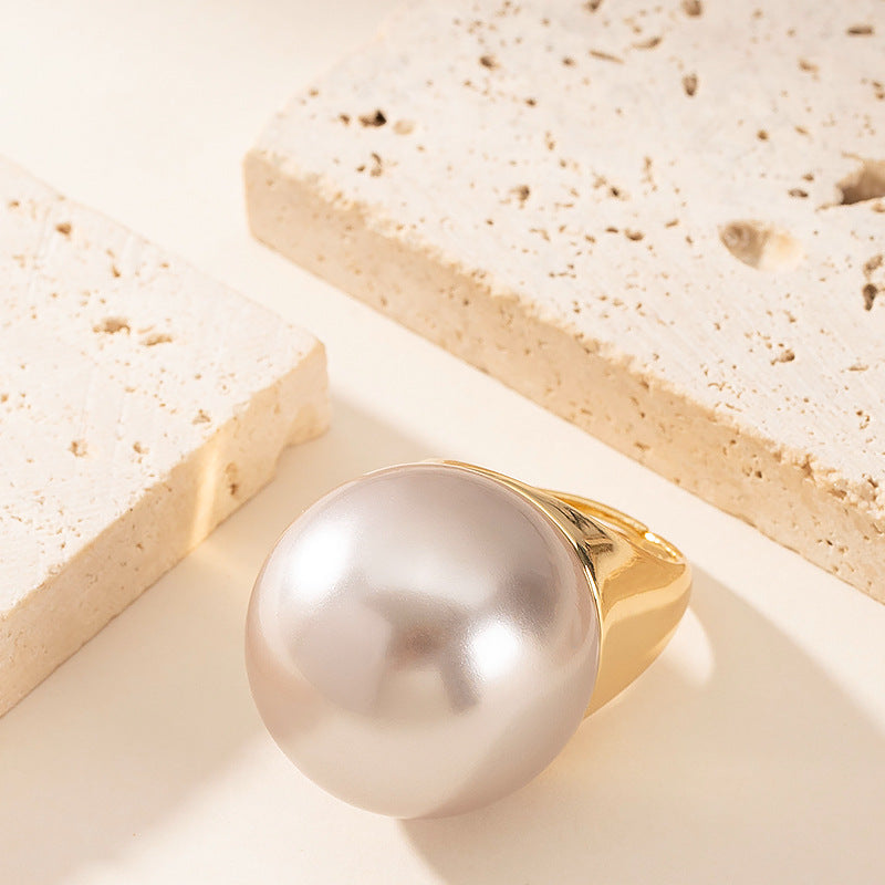 Statement Pearl Open Ring Adjustable Geometric N6H204