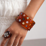 Load image into Gallery viewer, Womens Vintage Floral Rhinestone Resin Cuff Bracelet N6K132