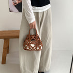 Load image into Gallery viewer, Cut Out Drawstring Bucket Bag Hollow Out PVC Cotton N6F122