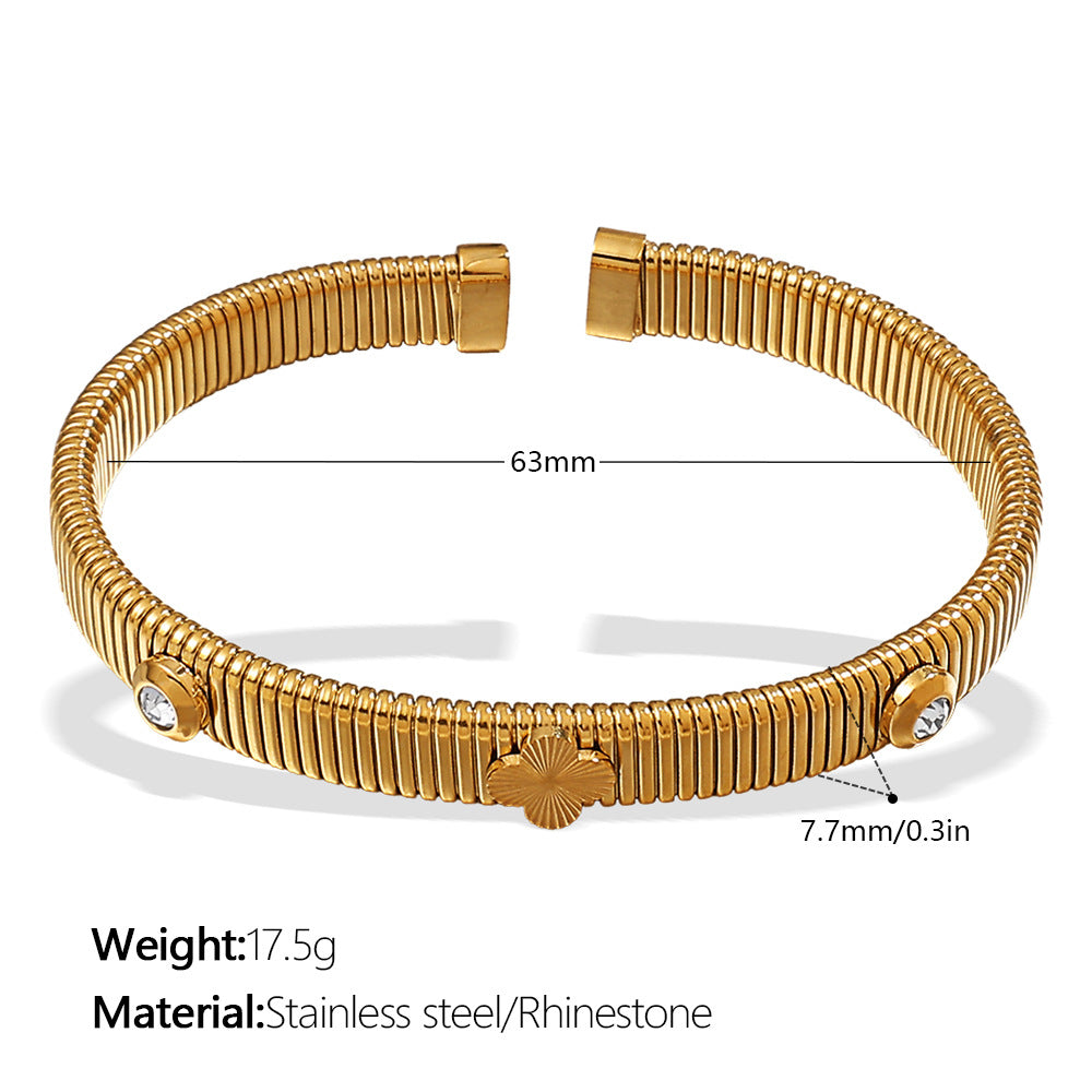 Four Leaf Clover Bangle Titanium Steel Plated Elastic S5P090