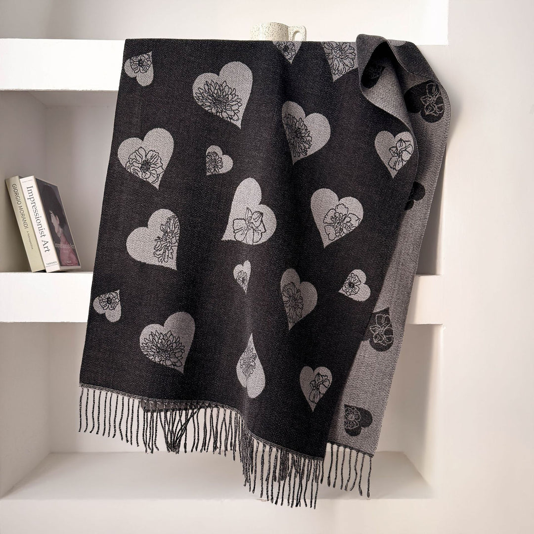 Double-Sided Jacquard Heart Flower Scarf Shawl Women N6H245