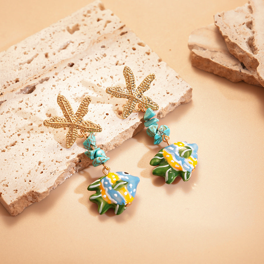 Seaside Glass Starfish Earrings Steel Plated S5P140