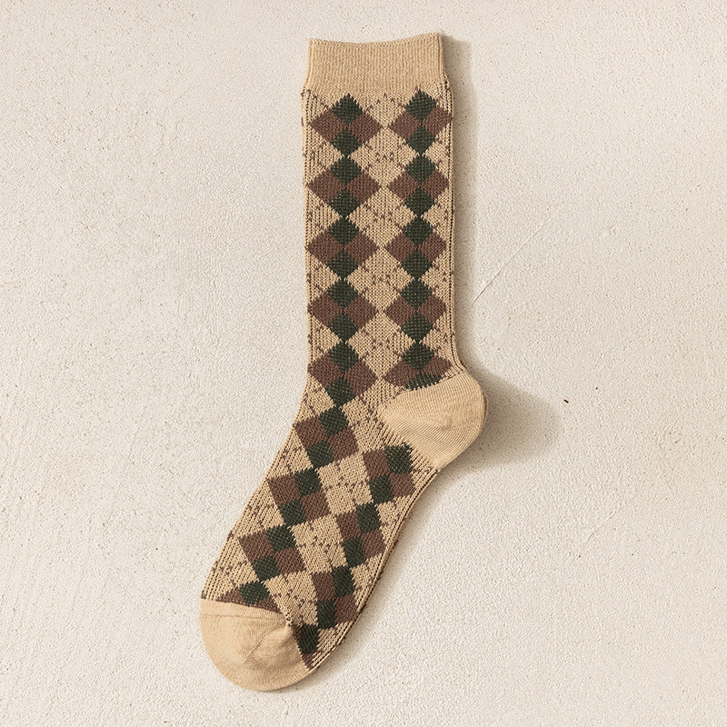 Double Needle Seamless Diamond Long Socks Women N6H030