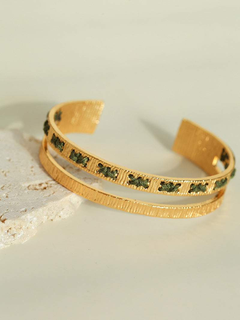Color Thread Open Cuff Bracelet Women Retro N6C039