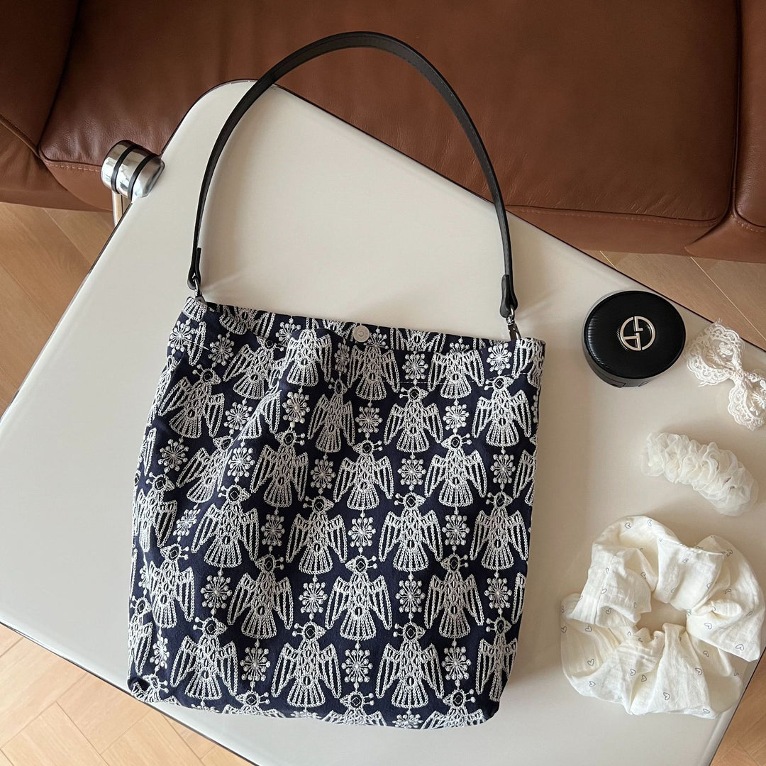 Bird Embroidery Canvas Tote Bag Shoulder N6F110