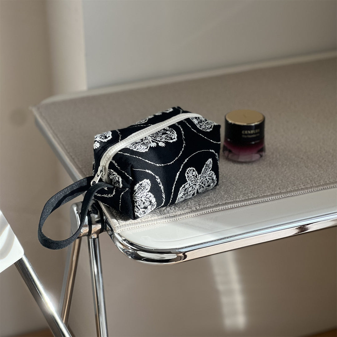 Black Embroidered Canvas Top-Handle S5P364