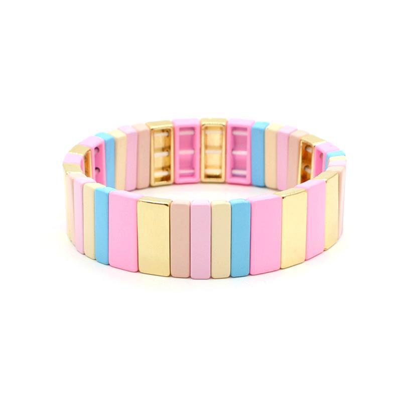 Rectangular Enamel Links Bangle Alloy Stackable S5P154