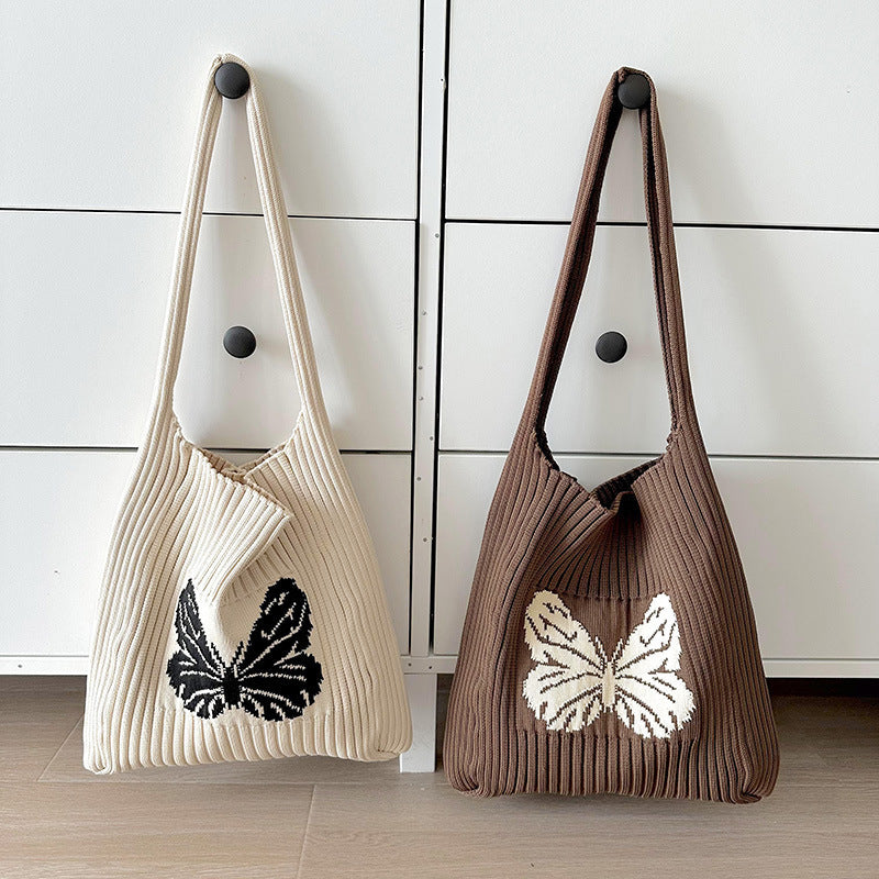 Women's Woven Polyester Knit Tote Shoulder Bag N6J166
