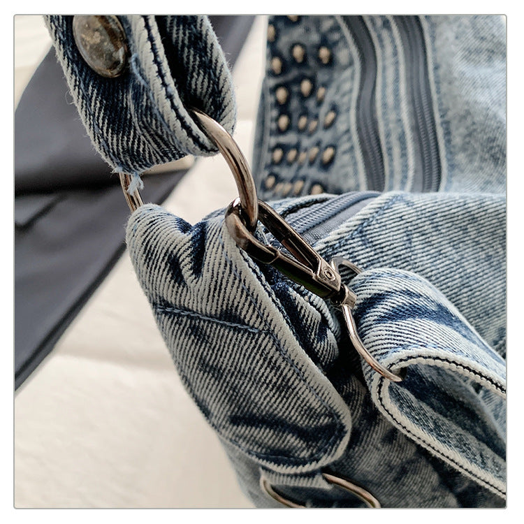 Women's Washed Denim Studded Bag N6J212