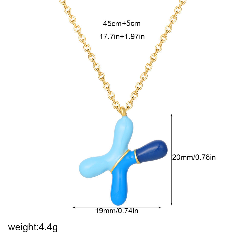 Alphabet Enamel Capsule Necklace Steel Gradient Color S5P234