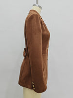 Load image into Gallery viewer, Suede Texture French Button Long Sleeve Blazer Women N6G294