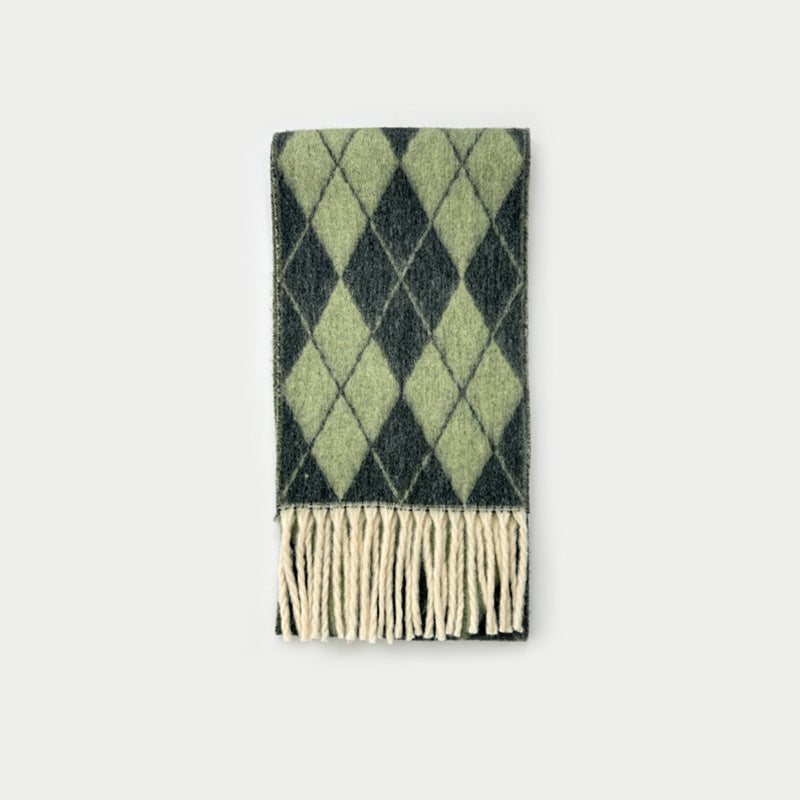 Wool Blend Diamond Jacquard Fringe Scarf N6K231