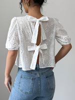 Load image into Gallery viewer, Lace Back Tie Short Sleeve Shirt Women N6D119