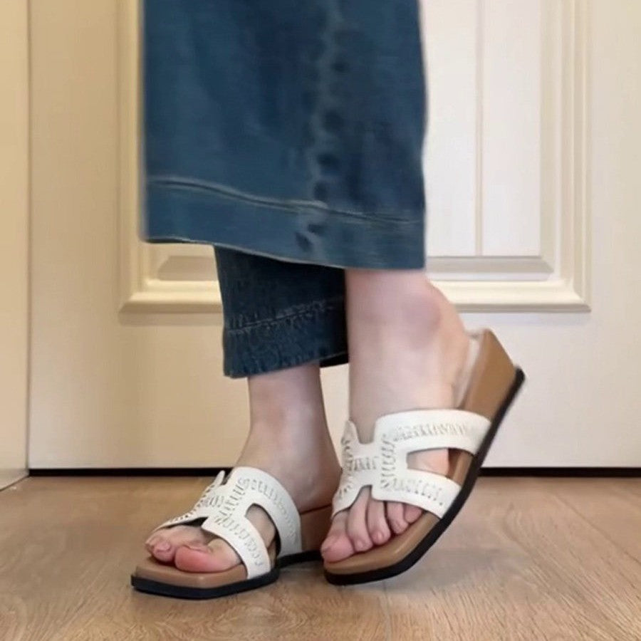 Vintage Woven Slide Sandals Square Toe Platform Women N6G249