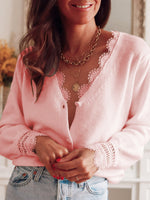 Load image into Gallery viewer, Lace V Cardigan Long Lightweight White N5Z674