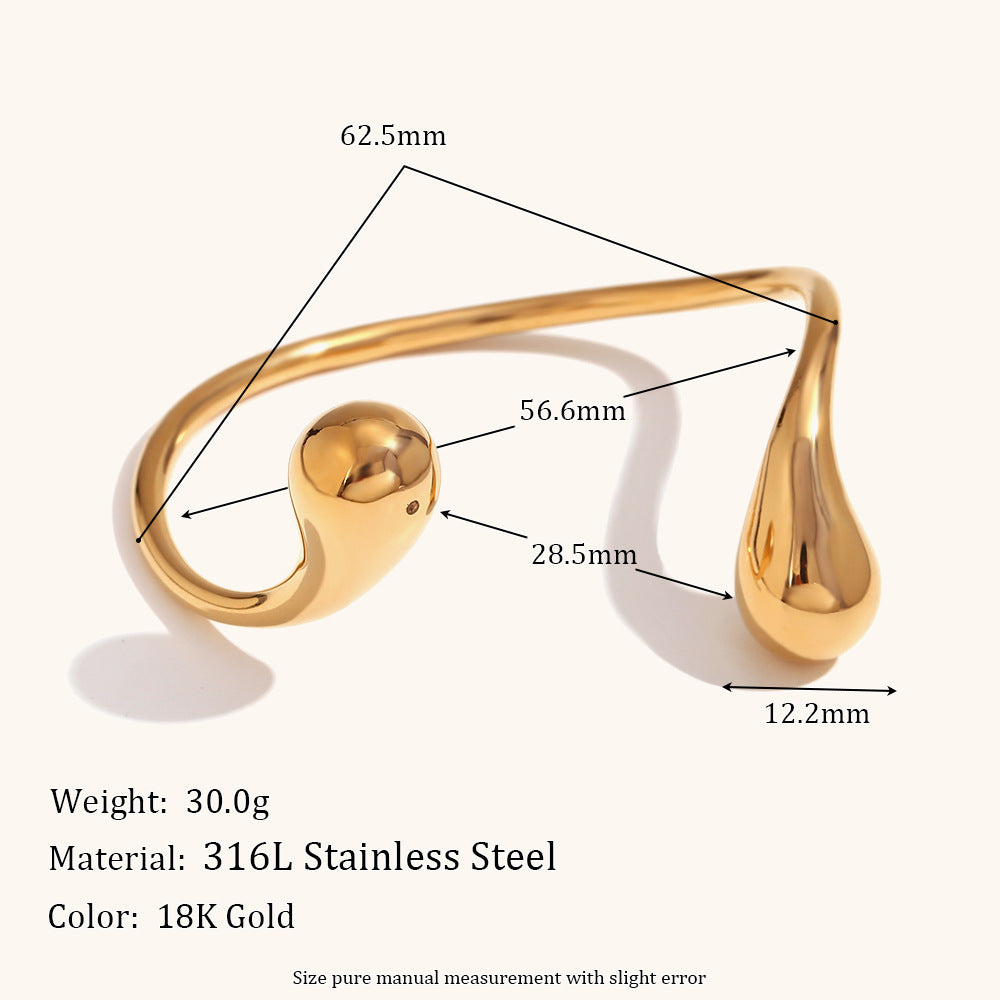 Teardrop Ring Bangle Steel Plated Open Adjustable S5P120