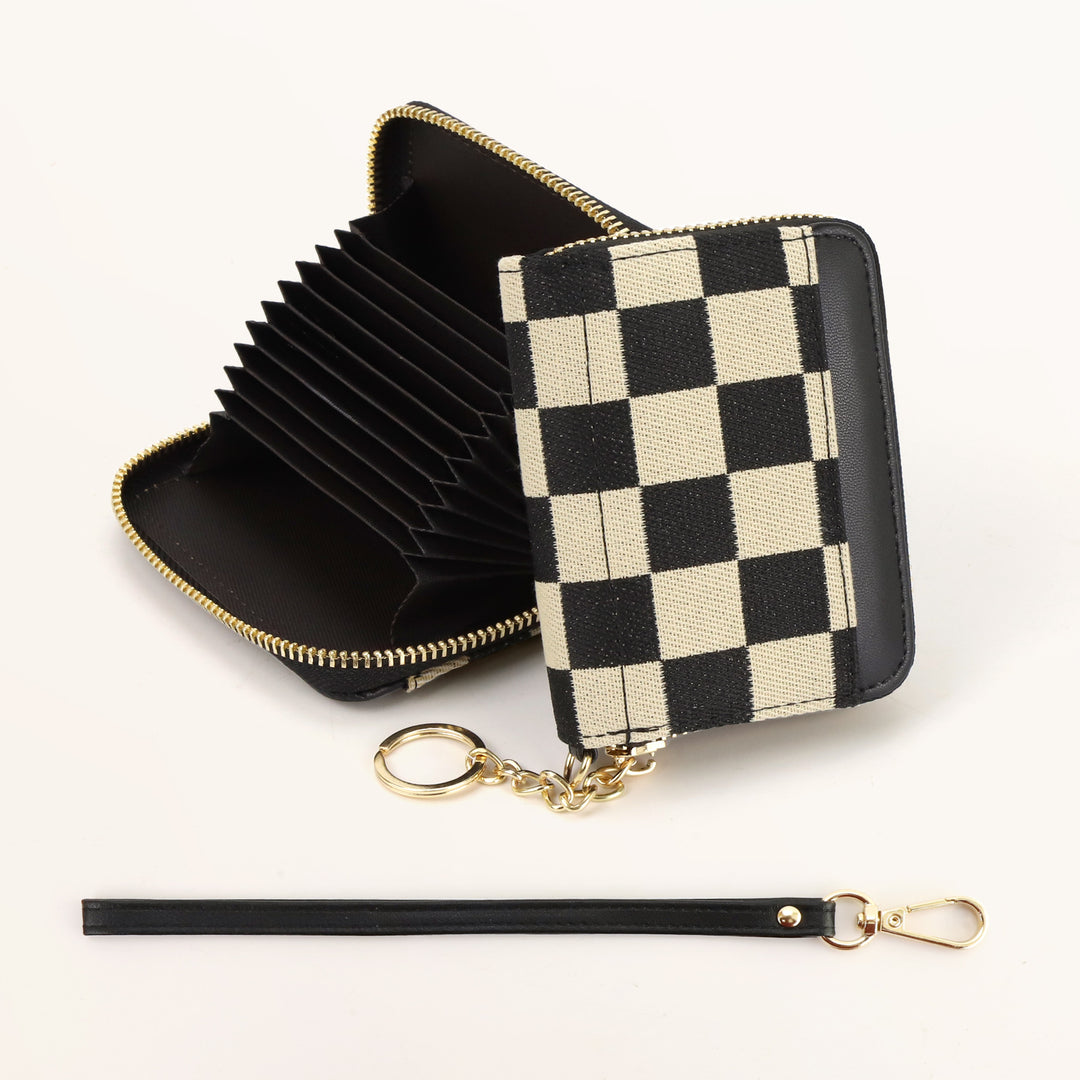 Checkerboard PU Card Holder Wallet Coin Purse Multiple Slots N6G083