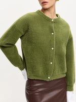Load image into Gallery viewer, Faux Mink Pearl Button Cardigan Round Neck N6G141