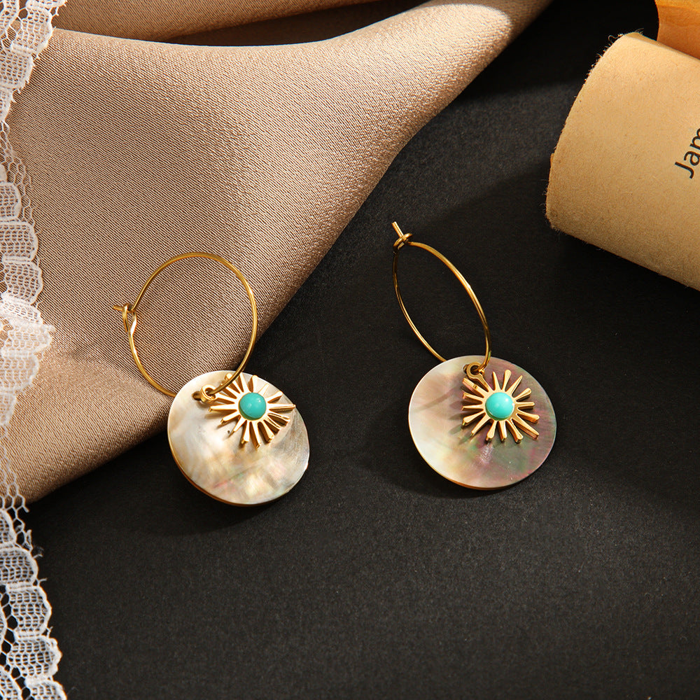 Turquoise Shell Earrings Steel Natural Accent S5P092