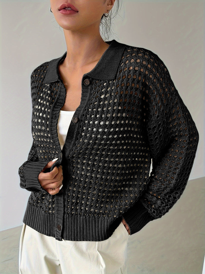 Lace Knit Cardigan Women Openwork Vacation N6D139