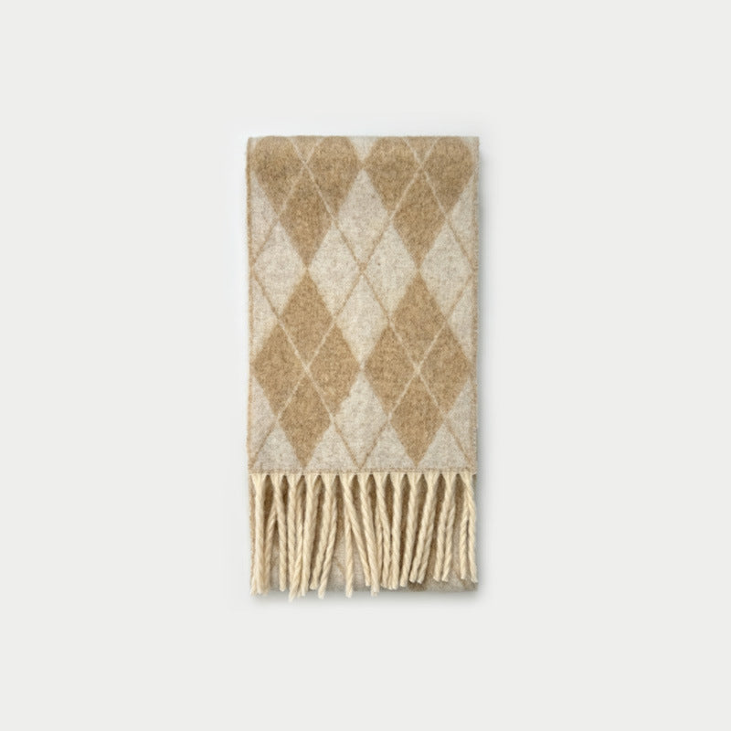 Wool Blend Diamond Jacquard Fringe Scarf N6K231