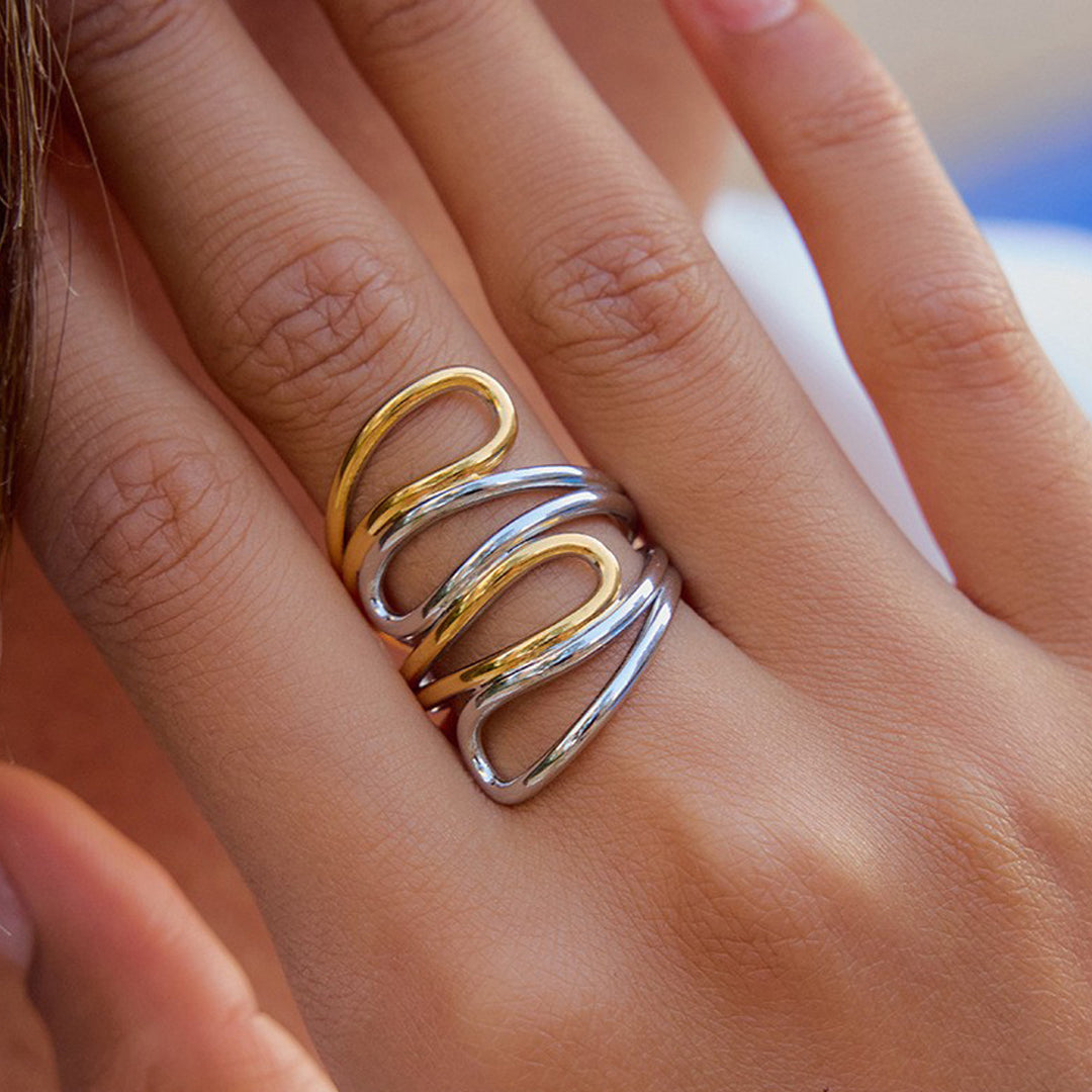 Line Two-Tone Ring Steel 18K Gold S5P025