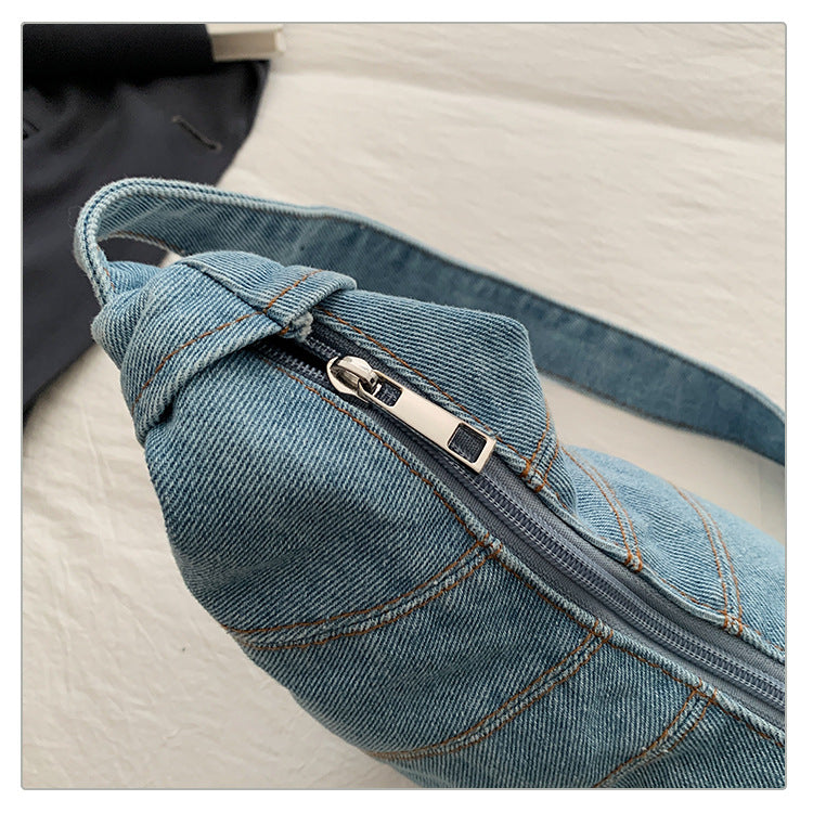 Women's Washed Denim Dumpling Crossbody Bag N6J197