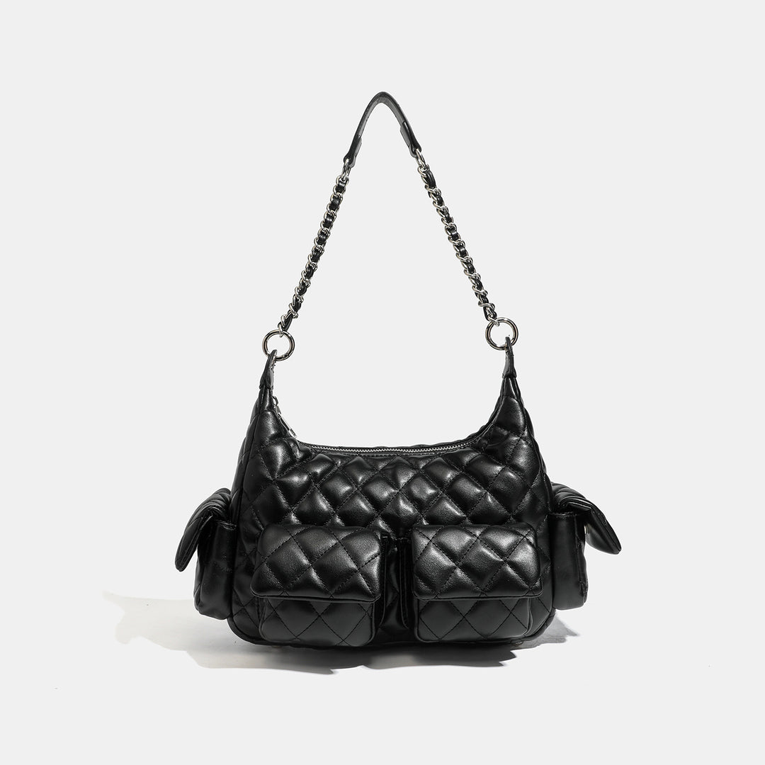 Quilted Chain Tote Bag Large Capacity Work Shoulder N6F147
