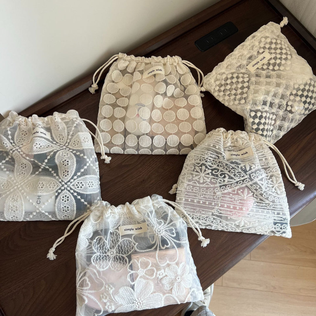 Vintage Lace Embroidered Drawstring Pouch N6F177