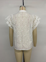 Load image into Gallery viewer, V Neck Eyelet Shirt Women Solid Color N6C105