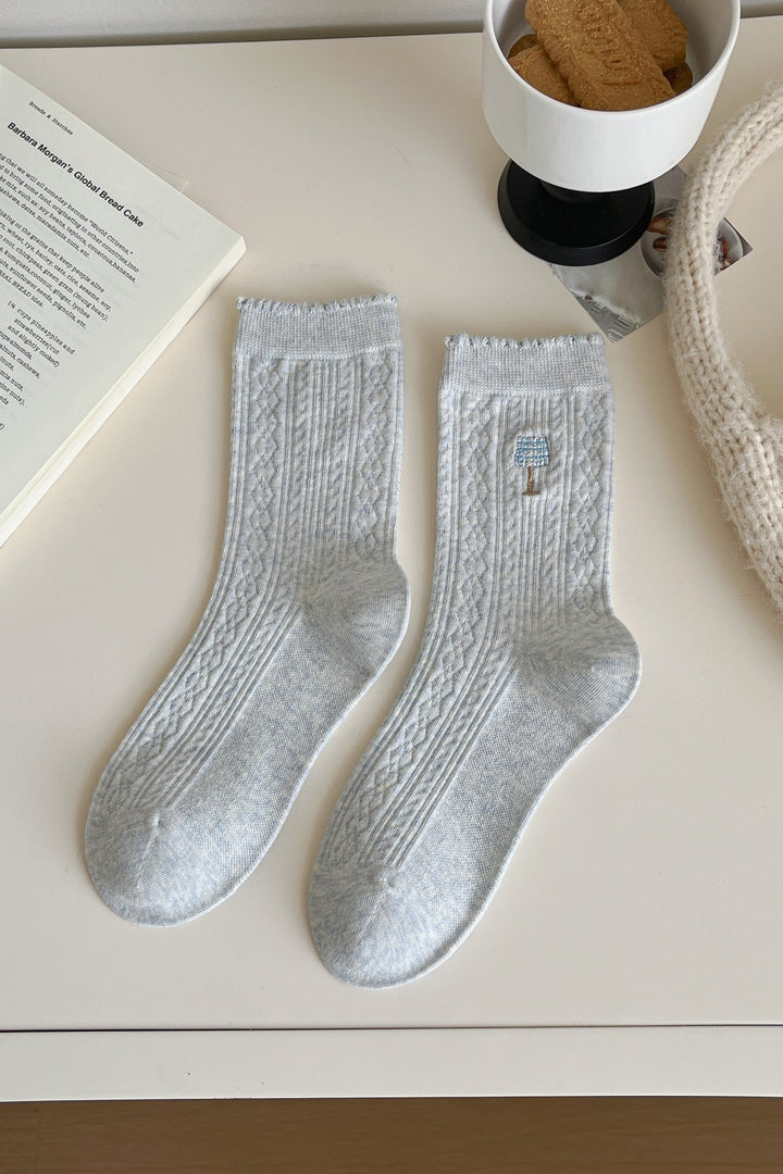 Bow Dog Embroidery Cotton Stackable Socks M5A050