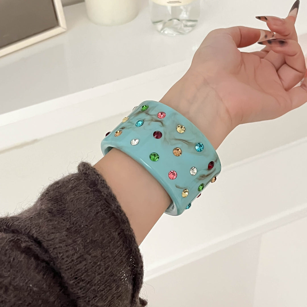 Colorful Crystal C-Shape Resin Bangle Bracelet N6F097