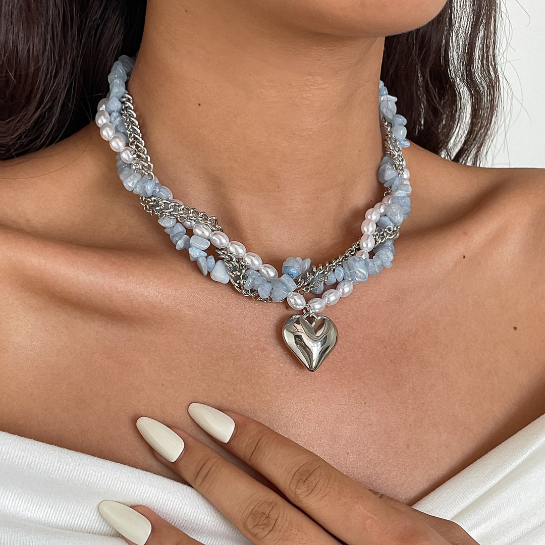 Womens Vintage Pearl Heart Multi Layer Necklace N6K179