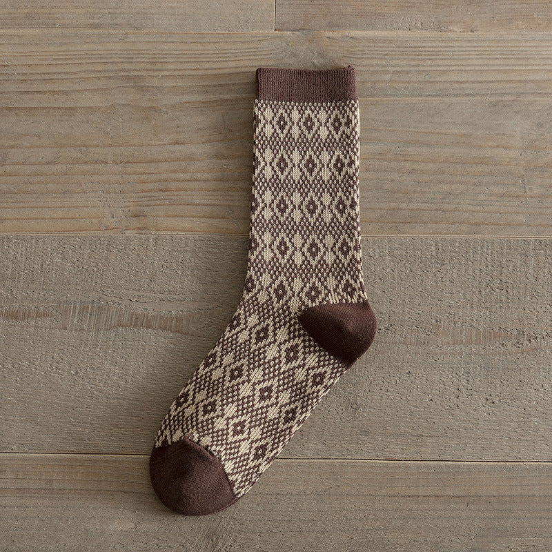 Vintage Double Needle Mid-Calf Socks Warm Cotton N6H028