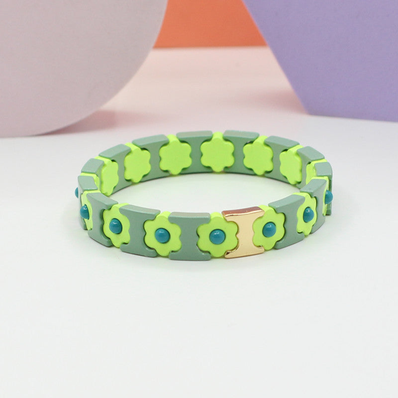 Bohemian Floral Cuff Enamel Steel Elastic DIY Plated S5P085