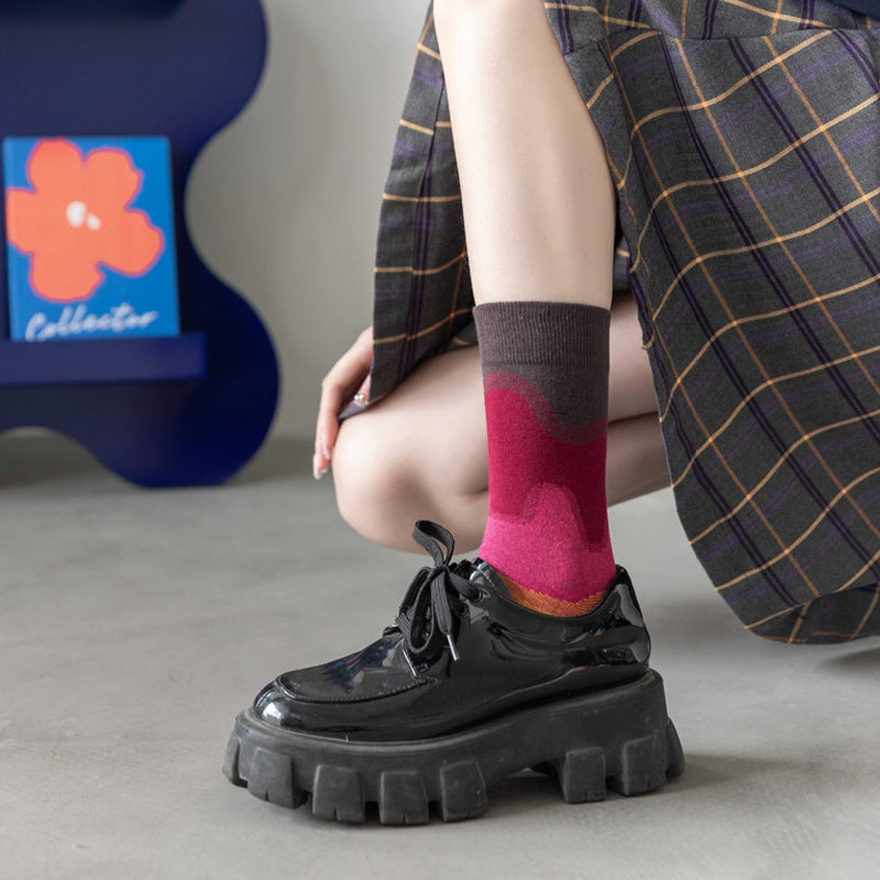 Ombre Gradient Mid-Calf Socks Women Cotton N6H024