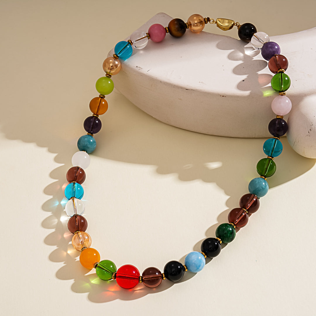 Womens Vintage Colorful Glass Beaded Necklace N6K188