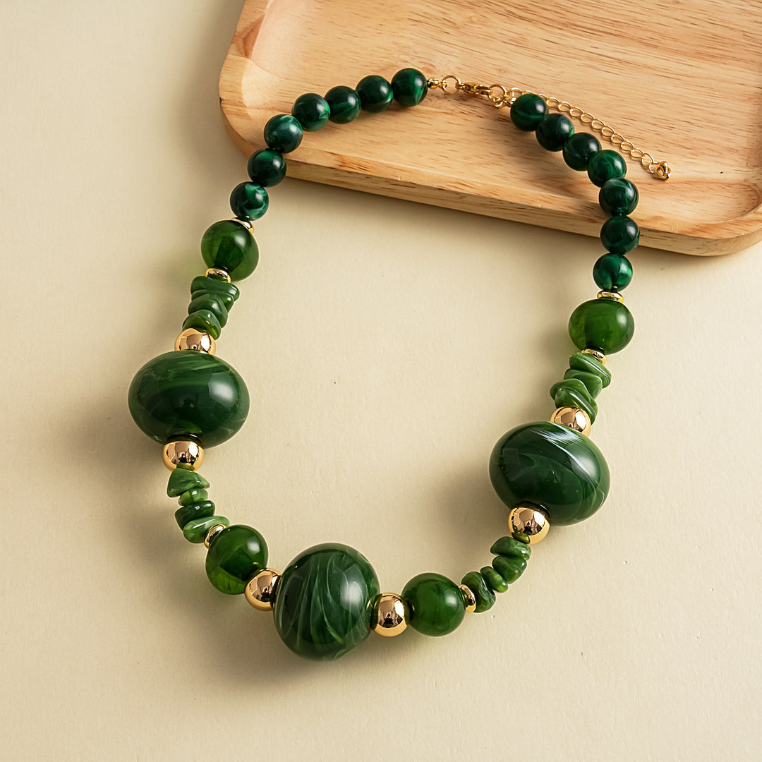 Womens Vintage Marbled Oval Acrylic Beaded Necklace N6K183