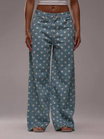 Load image into Gallery viewer, Polka Dot Loose Fit Mid Rise Denim Jeans N6F031