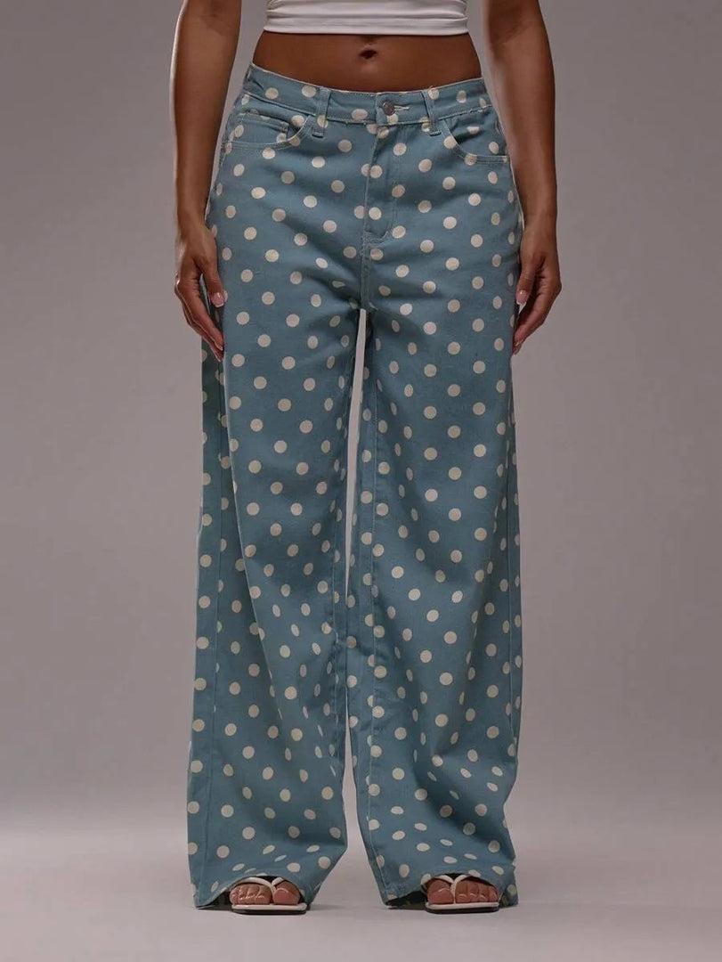 Polka Dot Loose Fit Mid Rise Denim Jeans N6F031