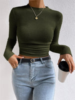 Load image into Gallery viewer, Fitted Checkered Long Sleeve Ruffle T-shirt Women N6C323