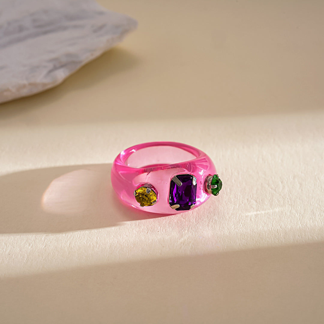Dopamine Zircon Resin Ombré Geometric Ring Women N6H099