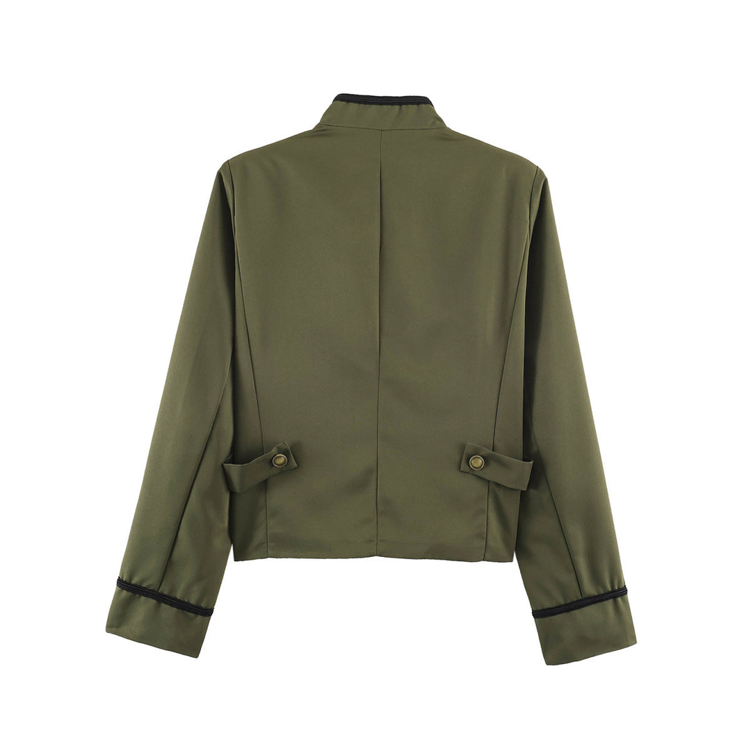 Casual Stand Collar Jacket Twisted Knot Floral Sleeve N6H123